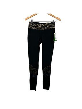 GAIAM Womens Ankle Leggings Yoga Low Rise Black/Gold Size Small New